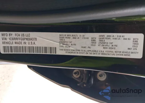 2023 Ram 1500 Big Horn 4X4 5'7 Box z USA, uszkodzony, nr VIN 1C6RRFFG6PN584378